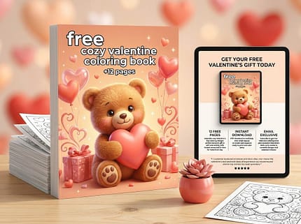 Free Cozy Valentine Coloring Book teddy bear.