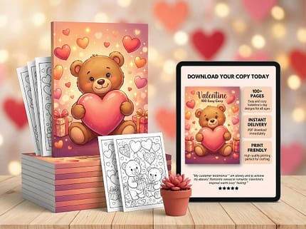 Valentine 100 - Easy Cozy Coloring Book teddy bear.