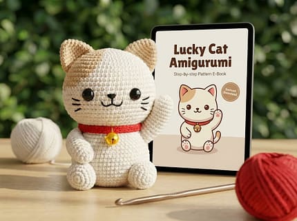 Lucky Cat Crochet Pattern amigurumi toy.