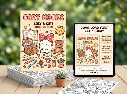 Cozy Nooks - Cozy & Cute Coloring Book reading scenes.