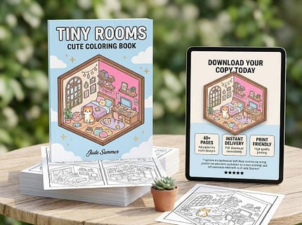 Tiny Rooms Cute Coloring Ebook 46 pages