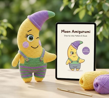 Mr. Moon Crochet Pattern amigurumi nursery toy.