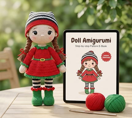 Christmas Doll Eva Crochet Pattern amigurumi holiday toy