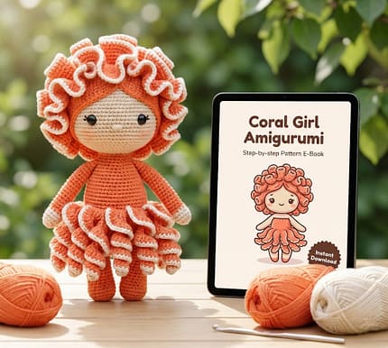 Caro – The Coral Girl Crochet Pattern amigurumi fantasy doll.