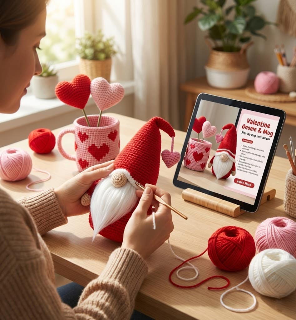 Gnome Cups Crochet Pattern storage decor.