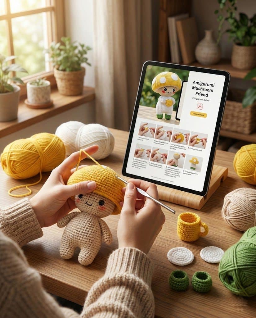 Tofi the Mushroom Crochet Pattern amigurumi toy