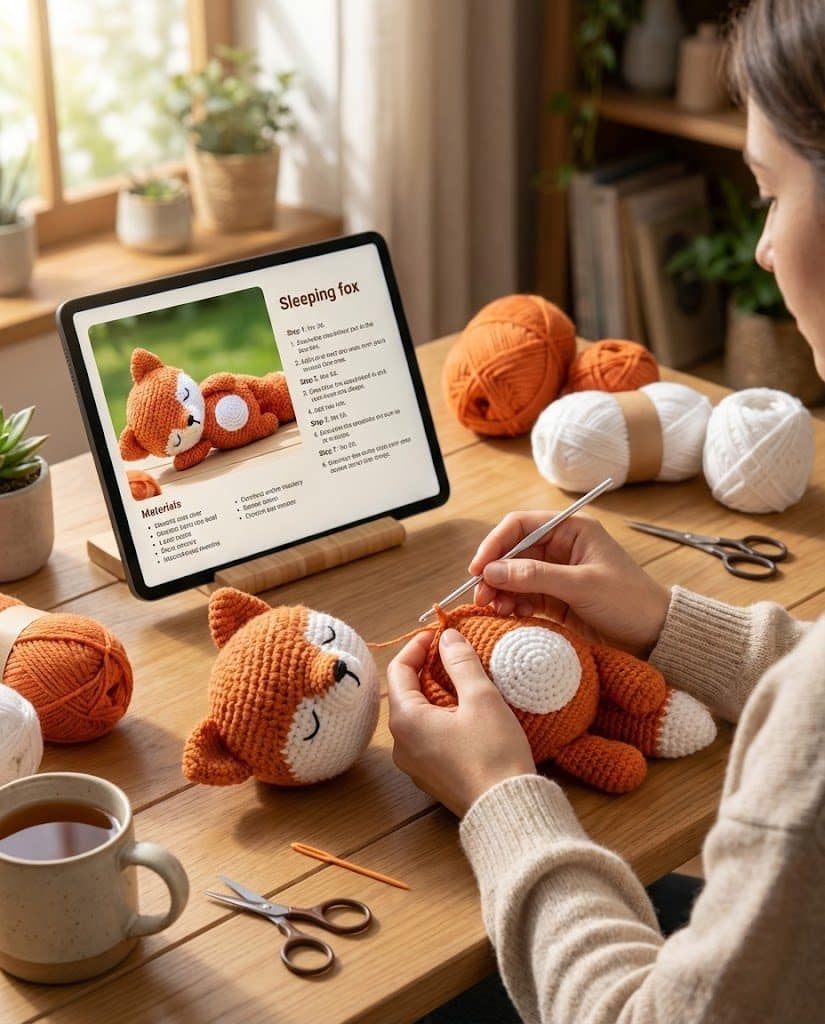 Little Fox Crochet Pattern amigurumi woodland toy.