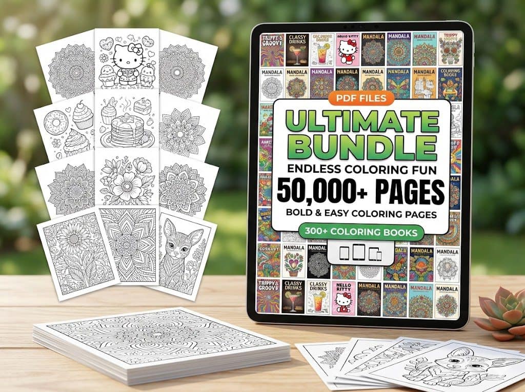 50000+ Coloring Pages Bundle for kids and adults.