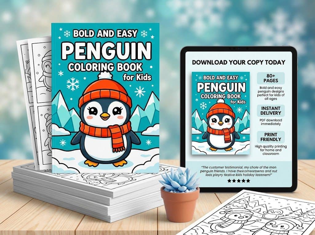 Bold and Easy Penguin Coloring Book for kids