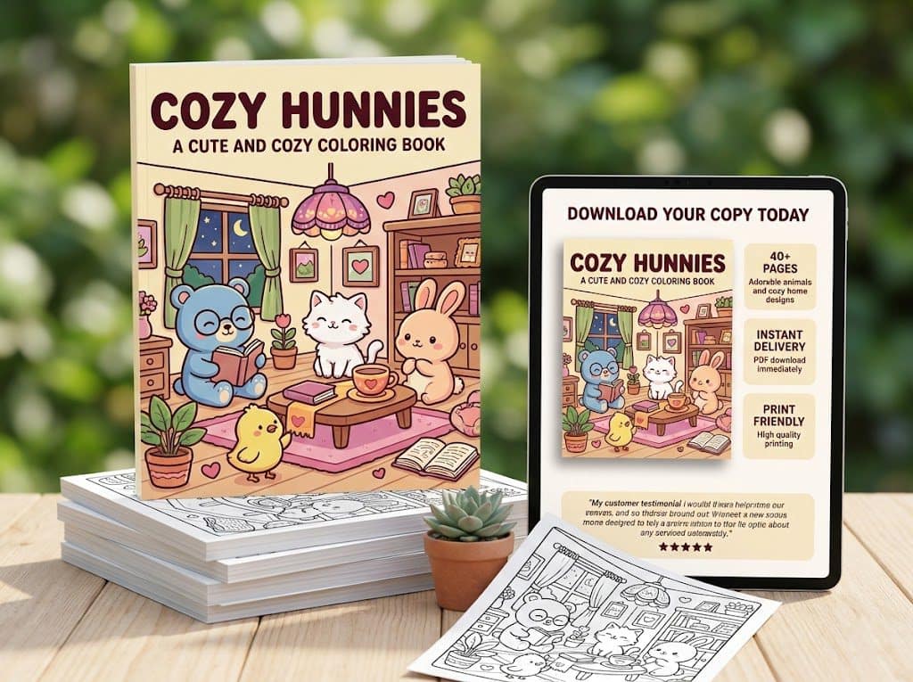 Cozy Hunnies - A Cute and Cozy Coloring Book animals