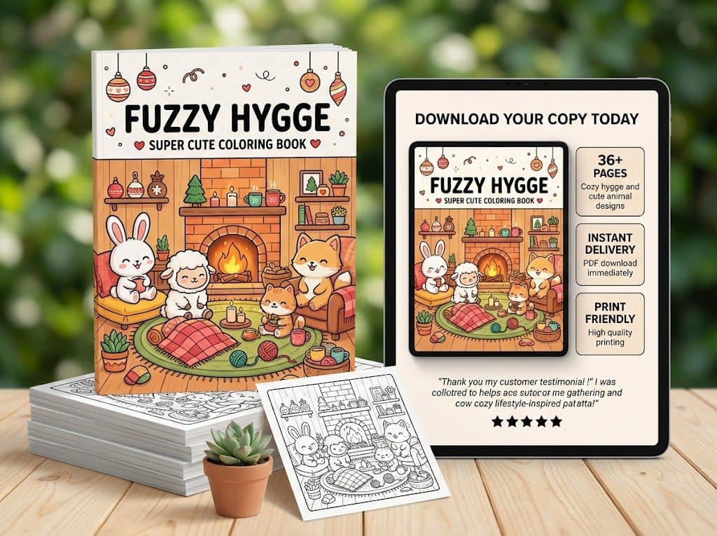 Fuzzy Hygge - Super Cute Coloring Book cozy animals.