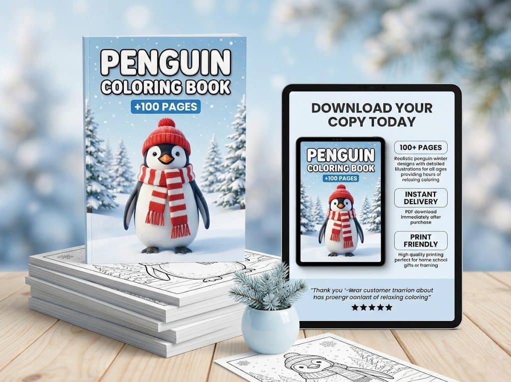 Penguin Coloring Book realistic 3D winter